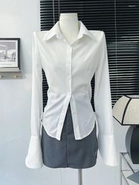 Women's Blouses White Shirt Women Tops Elegant Long Sleeve Lace Up Button Office Lady Black Korean Chic Fashion Slim Blouse