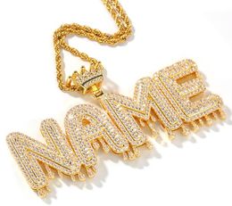 Name Necklace Men Customise Drip Bubble Intial Letter Pendant Silver Rose gold Commission Gift Jewellery Cuban Rope Chain4457450