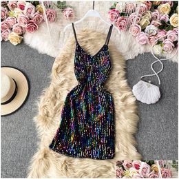 Basic Casual Dresses Women Sequined Dress Chic Y Night Club Strap Summer Super Shiny Sleeveless O-Neck Beach Ins 2022 Drop Delivery Ap Dhi7T
