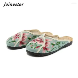 Slippers Embroider Women Summer Sandals Ladies Vintage Floral Slides Woman Bohemia Flat Slipper Ethnic Mules Beach Shoes