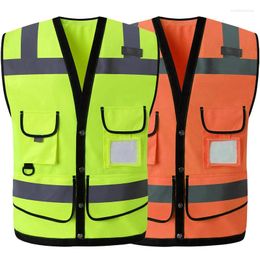 Men's Vests 5-Pocket Class 2 High Visibility Safety Vest For Men Reflective Construction With Buttons Front