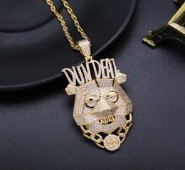 LuReen Hip Hop Full Iced Out CZ Dog Head Pendant Necklace Cubic Zirconia Gold Silver Color Chokers Necklace Punk Jewelry4263750