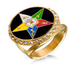 Gold 316 Stainless steel Religious OES Eastern Star Ladies rings items for Women With Crystal stones Jewellery for Female4039849