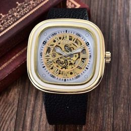 Mens Designer Watch Men Mechanical Watches Fashion Square Sports Leather Automatic Skeleton Wristwatches 2382