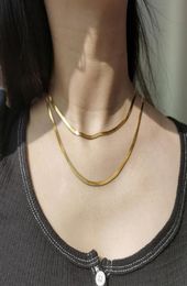Chains 3mm Gold Colour Choker Necklace For Women Girls Stainless Steel Herringbone Chain Female Jewellery 16 Inch Extension HDN2234559889