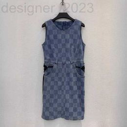 Urban Sexy Dresses Designer High end Women's Fashion Style Lace up Design Checkered Washed Denim Vest Dress 307C