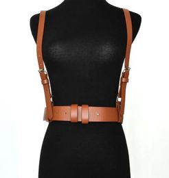 Sexy Punk PU Leather Belts For Women Brown Black Slim Body Bondage Cage Sculpting Harness Waist Belt Straps Suspenders4212814