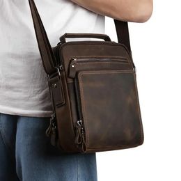 Men Genuine Leather Messenger Bag Vintage Handbags Small Flap Mens Shoulder Casual Office Bags Crossbody 240509