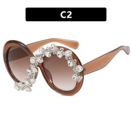 2024 Sunglasses Super round crystal womens sunglasses luxurious diamond shadow Lunette De Soleil womens Google large sunglasses womens