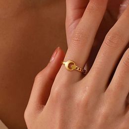 Wedding Rings Fashion Stainless Steel Gold Silver Colour Moon Ring For Women Girl Simple Chain Open Punk Hip Hop Party Jewellery Gift