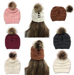 Criss Cross Pom Pom Beanie Women 16 Styles Winter Warm Outdoor Skull Caps Detachable Removable Pompom Ponytail Beanies OOA90851453949