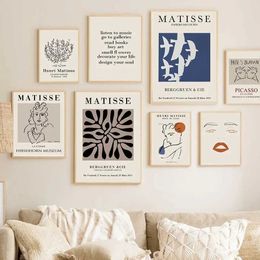 rs Henri Matisse Girl Face Coral Vase Bird Abstract Wall Art Canvas Posters and Prints WallPainting Pictures for Living Room Decor J240505