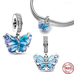 Loose Gemstones 2024 925 Sterling Silver Blue Murano Glass Butterfly Dangle Charm Charms Fit Original Bracelet DIY Jewellery Making