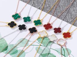 S925 Sterling Silver Four Leaf Clover Necklace Pendants Rose Gold Chain Chokers Black Green Red White Gemstone Jewelry Accessories2808358