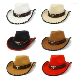 Berets Fashion Cowboy Hat For Women Unisex Wide Brims With BullHeads Belt Breathable Sunproof Travel Fedoras Caps