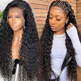 Black Colour Loose Deep Wave African Human Hair Wigs 22 to 30 Inch Transparent Synthetic Curly Lace Front Wig For Women Girls DHL Free