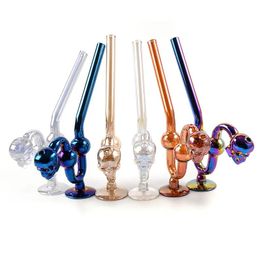 Colourful Base Skull Head glass Pipe water Bong Plating Oil Burner Smoking Handle Pipes Hand Recycler Hookahs Tools Accessories