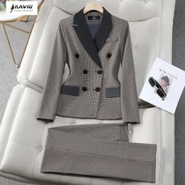 NAVIU Fashion Office Ladies Formal Pant Suit set Women Black Plaid Female Business Work Wear 2 Piece Blazer Jacket and Trouser 240509