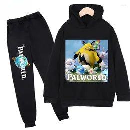 Clothing Sets Palworld Printed Children's Fleece Hoodie Set Sweatshirt Pants Sports 2-piece Suitable For Boys And Girls Outfits