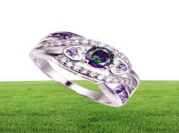 YHAMNI 100 Solid 925 Sterling Silver Ring Purple Color Cubic Zirconia Ring Fashion Wedding Rings Gift For Women ZR8095874301