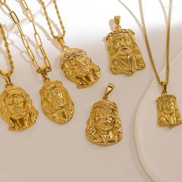 Pendant Necklaces MODAGIRL Arrival 18K Gold Plated Stainless Steel Jesus Face With Zircon Christian Religious Jewellery Charm