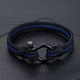 Charm Bracelets MKENDN Men Women Black Stainless Steel Screw Clasp Lock Bracelet Anchor Shack Mixed Colour Keel Rope Bracelet For Sailor Gifts Y240510