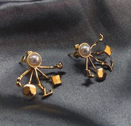 Lady Women Gold Charm Earrings Designer Flower Pearl Studs Wedding Lovers Gift Engagement Jewellery for Bride with box NRJ 31hq6917952