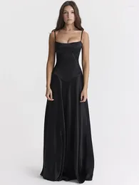 Casual Dresses GACVGA Lace-up Black Satin Maxi Dress Women Spaghetti Strap Sleeveless Backless Femme Sexy Prom Club Party Evening Long