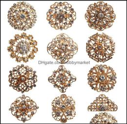 Pins Brooches Jewellery 24Pcs Clear Crystal Rhinestones Women Bridal Gold Brooch Pins For Diy Wedding Bouquet Kits Drop Delivery 2029451597
