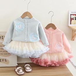 Clothing Sets Autumn Heart-Shaped Pattern Knitwear Cardigan Skirt 2Pcs Spring Girls Baby Princess Christmas Birthday Party Suits