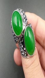 Natural jade A goods Xinjiang Hetian quartzite jade green emerald oversized men039s jade ring7408229