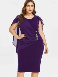 Plus Size Dresses Spring/Summer Women's Commuter Fashion Round Neck Short Sleeve Chiffon Shawl Tight Mid Skirt Asymmetric Dress