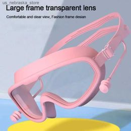 Diving Goggles Childrens large frame swimming goggles with earrings boys and girls waterproof anti fog pool beach Q240410