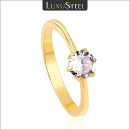 Wedding Rings LUXUSTEEL Jewelry Gold Color Clear Round Cubic Zirconia Couple Gift Romatic Fingers Small Size Party