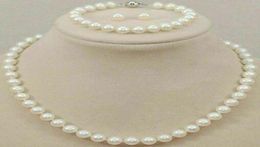 78mm Genuine Natural Freshwater White Pearl Necklace Set 180390396916918