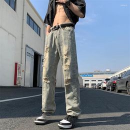 Men's Jeans Summer Ripped Straight Light Blue Classic Retro Causal Loose High Street Long Pants Men Trousers Male Clothes