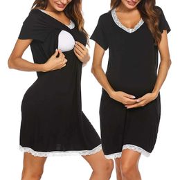 Maternity Dresses Maternity Sleepwear Pregnant Women Nursing Nightwear V Neck Breastfeeding Nightgown Dress Ropa Mujer Embarazada Premama T240509