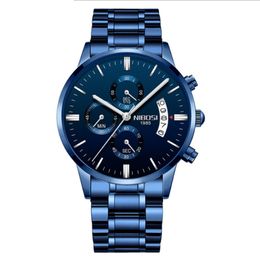 NIBOSI Brand Quartz Chronograph Mens Watches Stainless Steel Band Fashion Trendy Watch Luminous Date Life Waterproof Wristwatches 2981