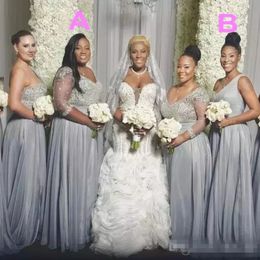 African Plus Size Bridesmaid Dresses Long Sleeves One Shoulder maid Of Honour Dress Beaded Sequins Two Styles Wedding Party Dress 247O