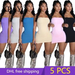 Casual Dresses 5pcs Bulk Items Wholesale Sexy Body Shaping Bag Buttock Wipe Dress 2024 Fashion Solid Color Womens Y2k Streetwear X11260