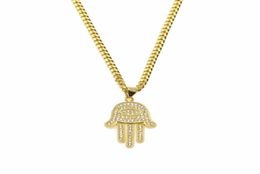 Pendant Necklaces Gold Silver Fatima Hamsa Hand Bling CZ Iced Out Charm Cuban Chain For Women Mens Hip Hop Jewelry1393934