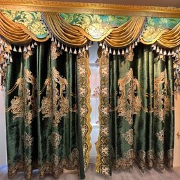 Curtain European Custom Size Embroidered Green Luxury Velvet Curtains For Living Room Bedroom Dining Valance Tulle Thicken Window Lace