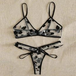 Bras Sets Two-Piece Women Sexy Lingerie Set Lace Racy Erotic Mesh Underwear Tops Thongs Lingeries For Woman Lenceria Sexual Mujer