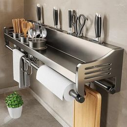 Kitchen Storage Spice Rack Wall-mounted Knife Spoon Organiser Multifunctional Metal Chopstick Tube Shelf
