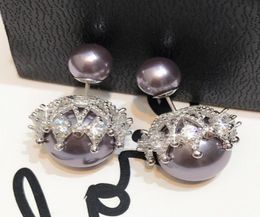 New 925 sterling silver needle double pearl earrings hollow crown stud earrings European and American fashion zircon earrings ear 8568872