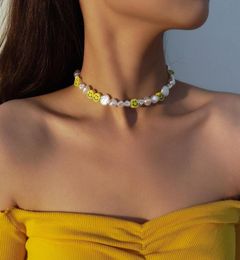s Diezi Korean Irregular Imitation Pearl Choker for Women Cute Sweet Girls Face Beads Necklace Jewelry9682242