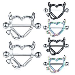 Nipple Rings 2 pieces of surgical steel perforated heart-shaped barbell piercing rings perforated rod rings body piercing Jewellery 14G Y240510