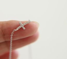 Dainty Delicate Tiny Pave Cz Charm Connector Thin Italy Chain Sideway Silver Necklace Promotion For Girl Gift Chains6538141