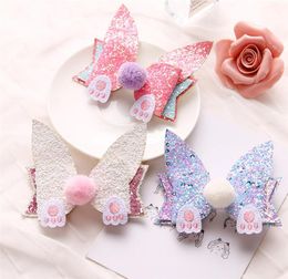 15pcsLot Easter Bunny Ear Children Hairpin Cute Ball Headdress Kids Hair Clip Glitter Bowknot Rabbit Ear Style Hair Barrette4563968