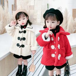 Down Coat Girls Horn Button Kids Fleece Warm Pullover Hoodies Embroidery Wool Overcoat Children's Winter Thicken Jacket